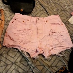 Pink Levi high waisted shorts.